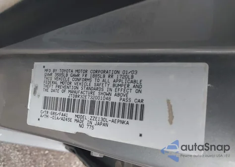 2003 Toyota Corolla Le из США, поврежденный, VIN JTDBR32E732001048